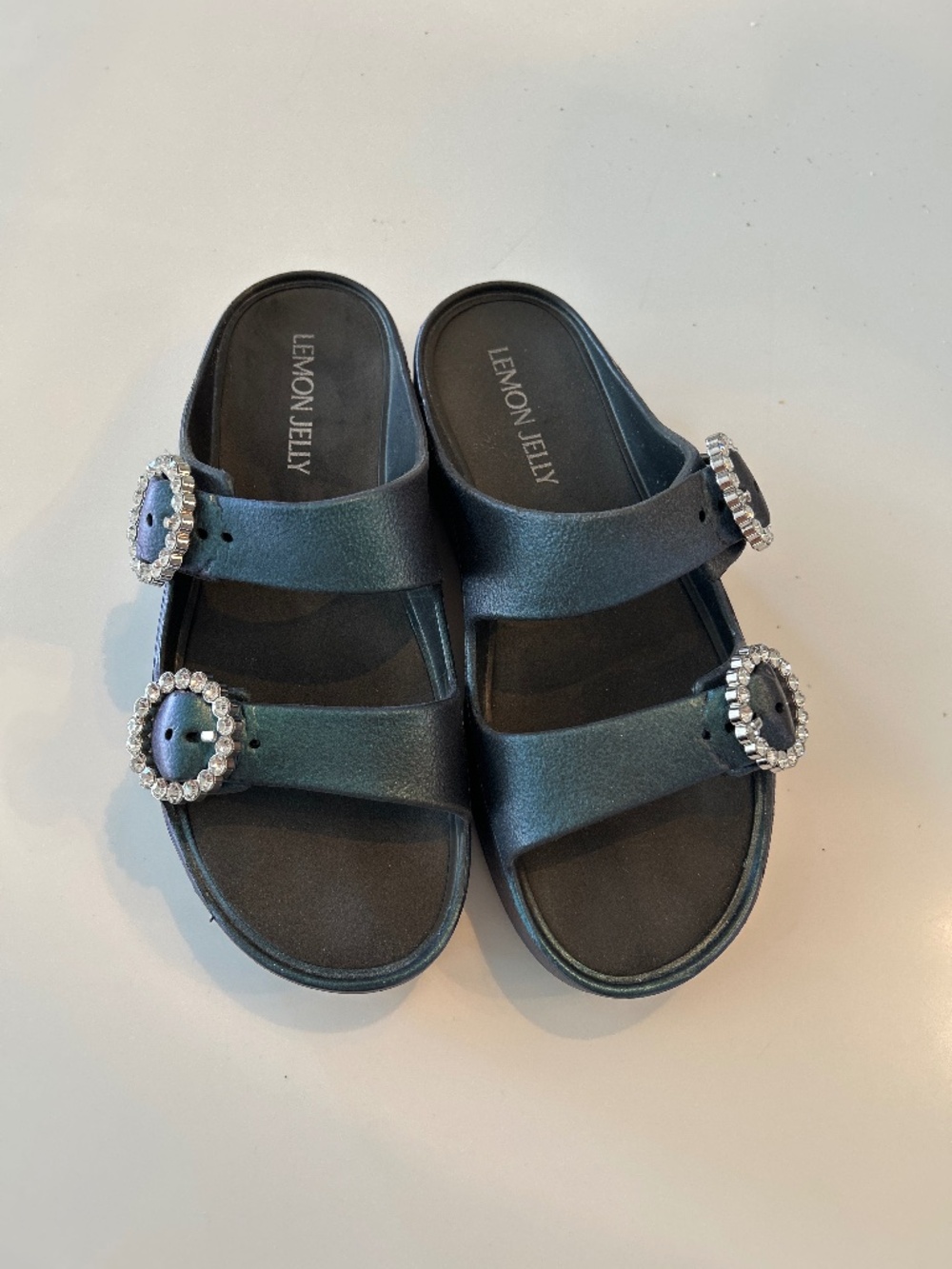 Lemon Jelly Sandals with Rhinestone Buckles